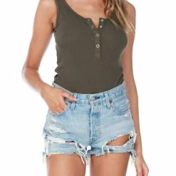 Bobi women Henley Tank Bodysuit in Brigade