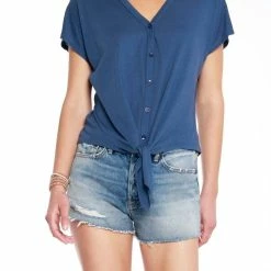Bobi women Dolman Tie Front Top in Coast