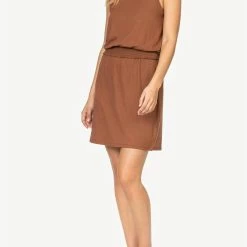 Lilla P women Smocked Waist Dress in Brown