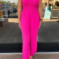 Bobi women Slit Leg Smocked Jumpsuit in Geranium