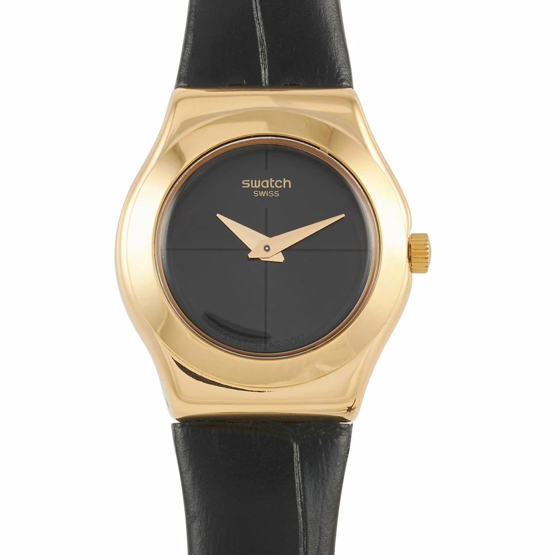 women Swatch Nuit Blanche Black & Gold Ladies' Watch YSG156