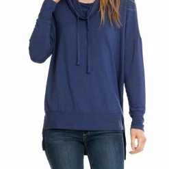Bobi women Funnel Neck Hoodie in Coast