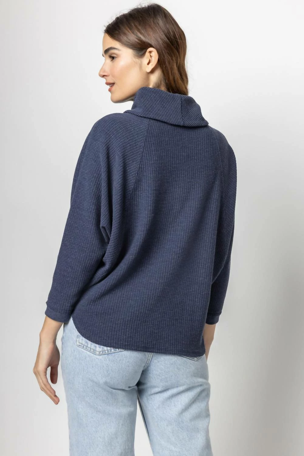 Lilla P women Easy Turtleneck Top in Navy - Image 3