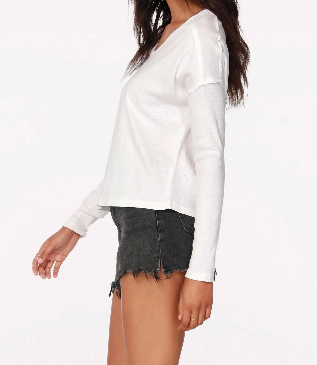 Bobi women Recycled Cropped Long Sleeve Tee in White - Image 2