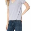 Bobi women Raw Edge Shoulder V-Neck in Dove