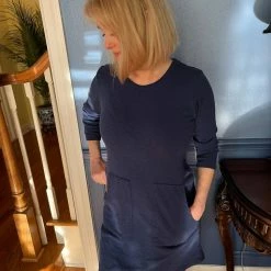 Bobi women 3/4 Sleeve Pocket Dress in Ink