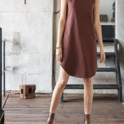 Lilla P women Mock Neck Shirttail Dress in Rum