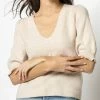 Lilla P women Elbow Sleeve V Neck Sweater in Oatmeal