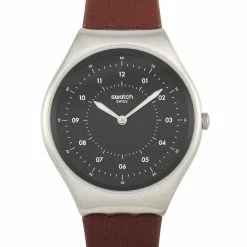 Swatch Skinbrushed Brown Leather Men's Watch SYXS102