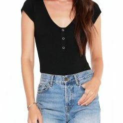 Bobi women Cap Sleeve Bodysuit in Black