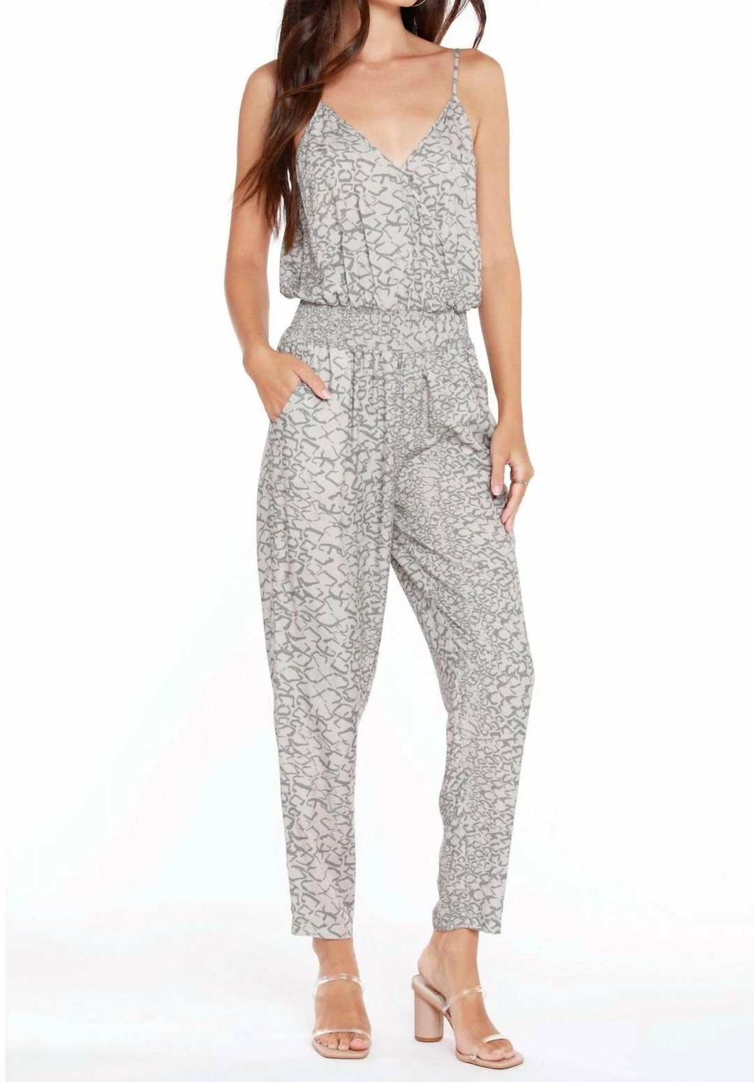 Bobi women Surplice Cami Jumpsuit in Abstract Snake