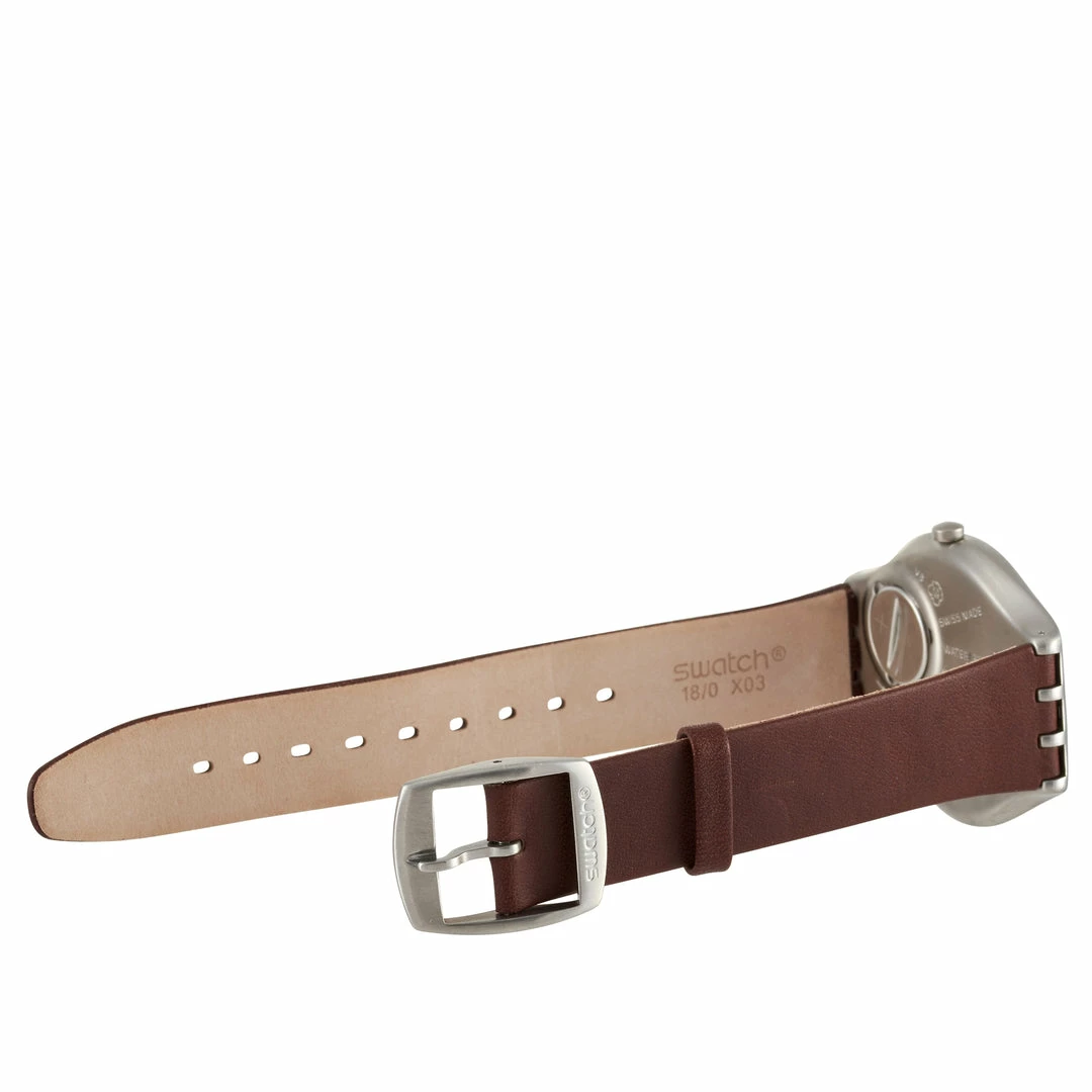 Swatch Skinbrushed Brown Leather Men's Watch SYXS102 - Image 3