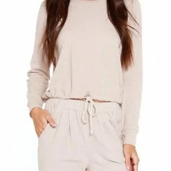 Bobi women Sustainable Drawstring Hem Top in Sandy