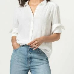 Lilla P women Gauze Long Sleeve Button Down in White
