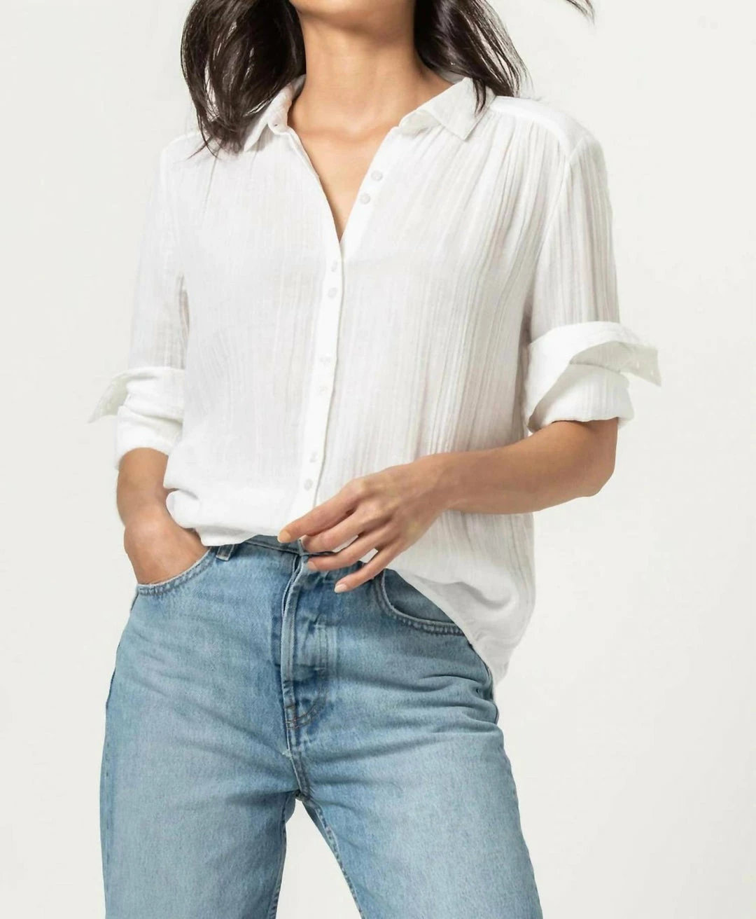 Lilla P women Gauze Long Sleeve Button Down in White