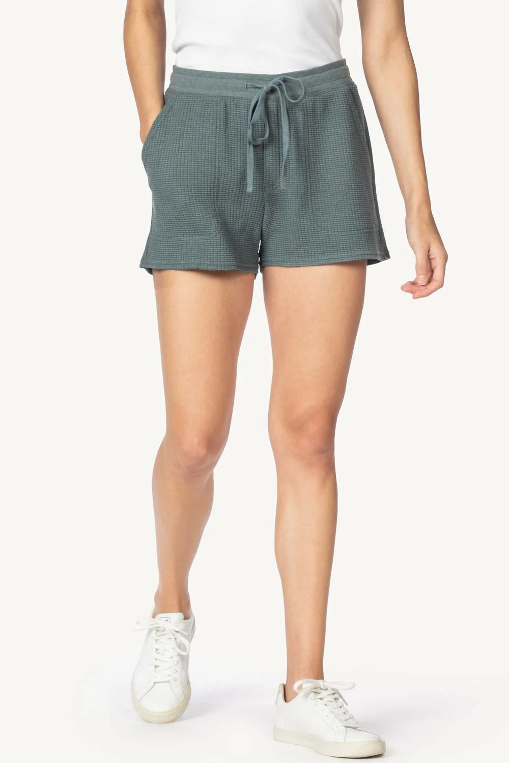 Lilla P women Waffle Weave Drawstring Shorts in Graystone