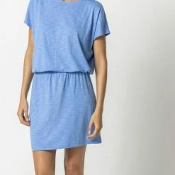 Lilla P women Smocked Dolman Sleeve Dress in Bluefin