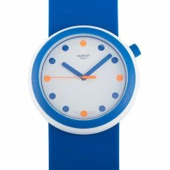 men Swatch Popiness 45mm Blue Quartz Watch PNW103