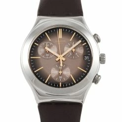men Swatch Brownflect Leather Watch YCS600