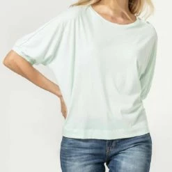 Lilla P women Elbow Sleeve Button Dolman Tee In Aquamarine
