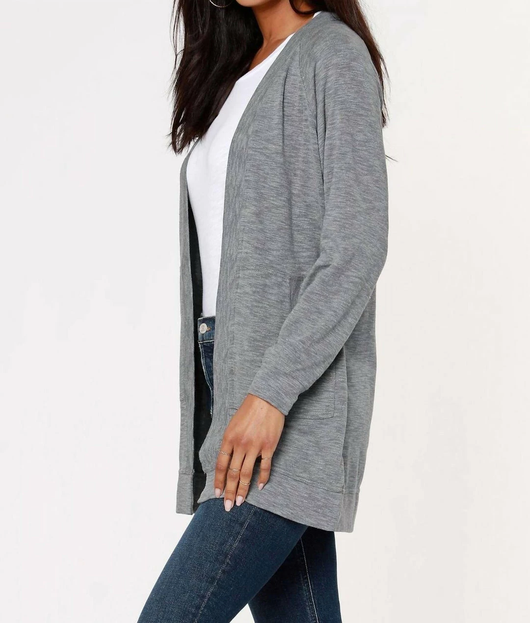 Bobi women Raglan Cardigan in Heather Grey - Image 2