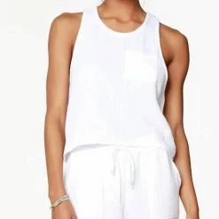 Bobi women Pocket Crop Tank in White
