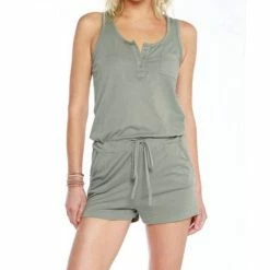 women Bobi Sleeveless Romper in Sage Green