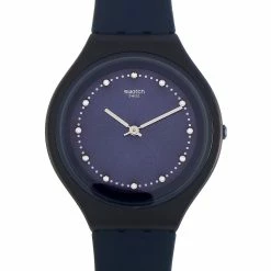women Swatch Skinsparks 40 mm Dark Blue Sun-Brushed Dial Watch SVUN100