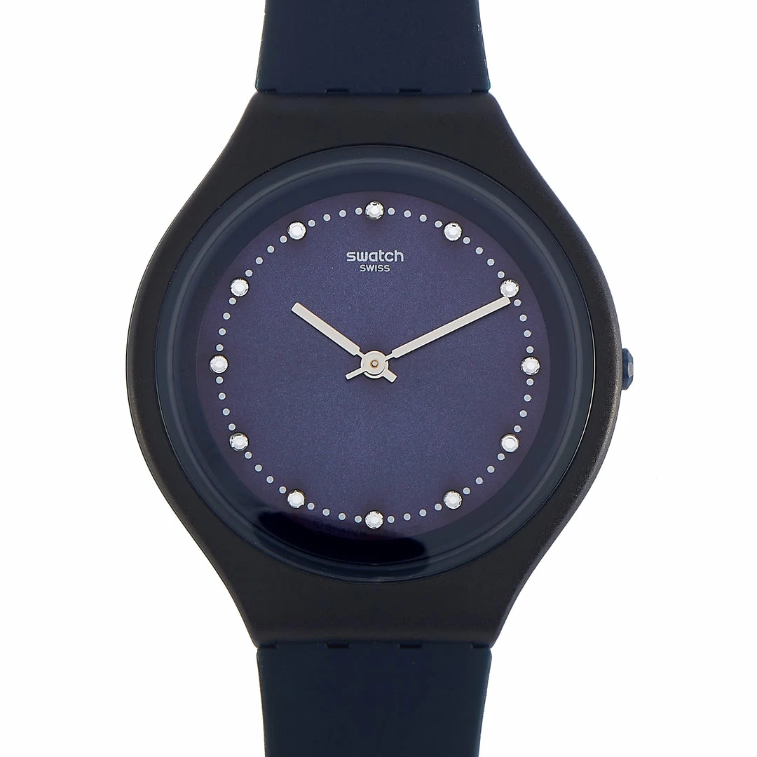 women Swatch Skinsparks 40 mm Dark Blue Sun-Brushed Dial Watch SVUN100