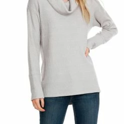Bobi women Long Sleeve Cowl Top in Grey