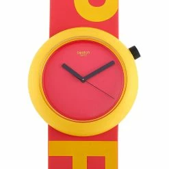 men Swatch 45 mm Poptastic Red and Yellow Watch PNJ100