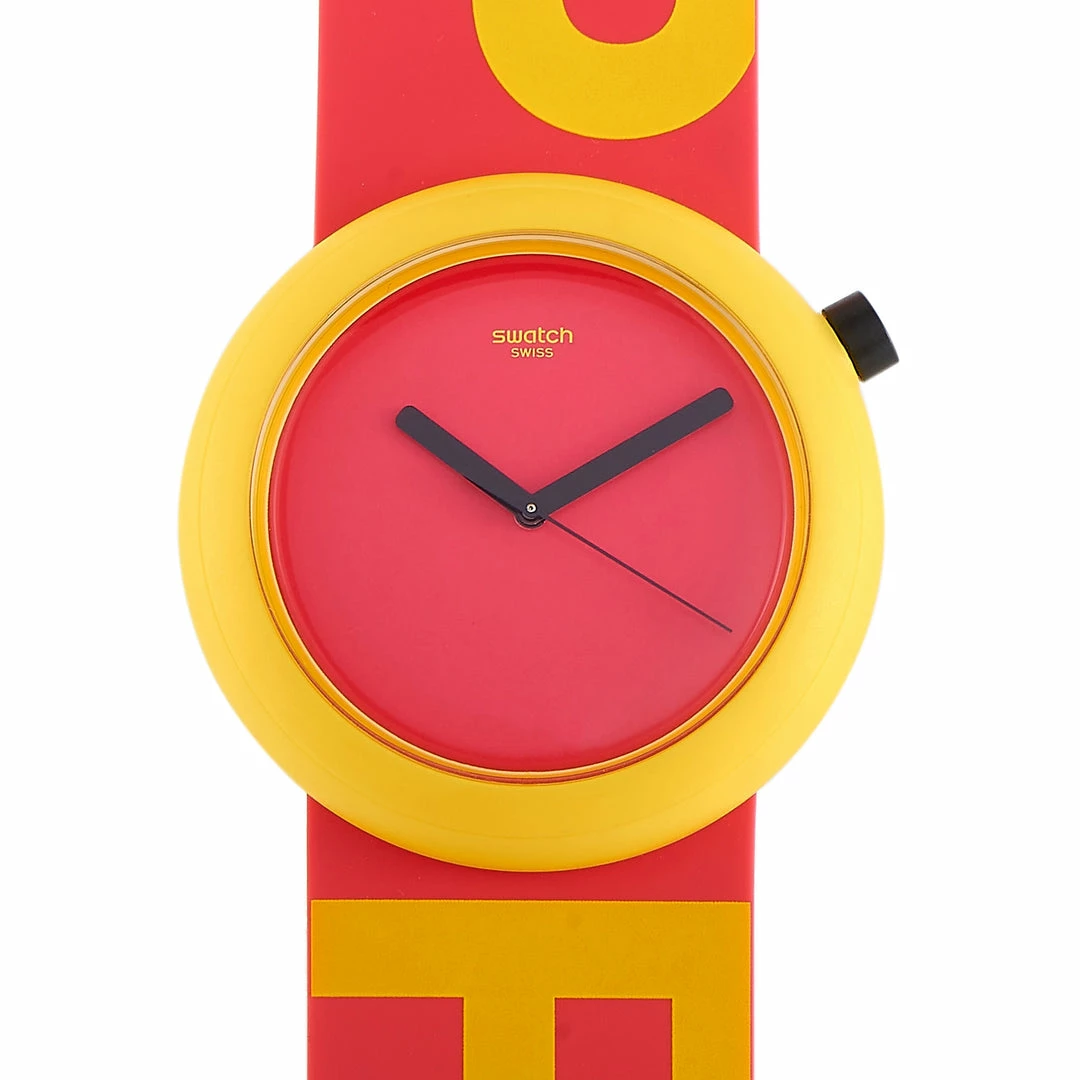 men Swatch 45 mm Poptastic Red and Yellow Watch PNJ100
