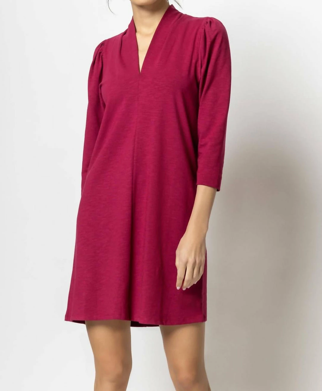 Lilla P women Full Sleeve Split Neck Dress in Currant - Image 2