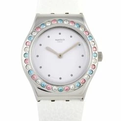 women Swatch After Dinner Bejeweled White Ladies' Watch YLS201