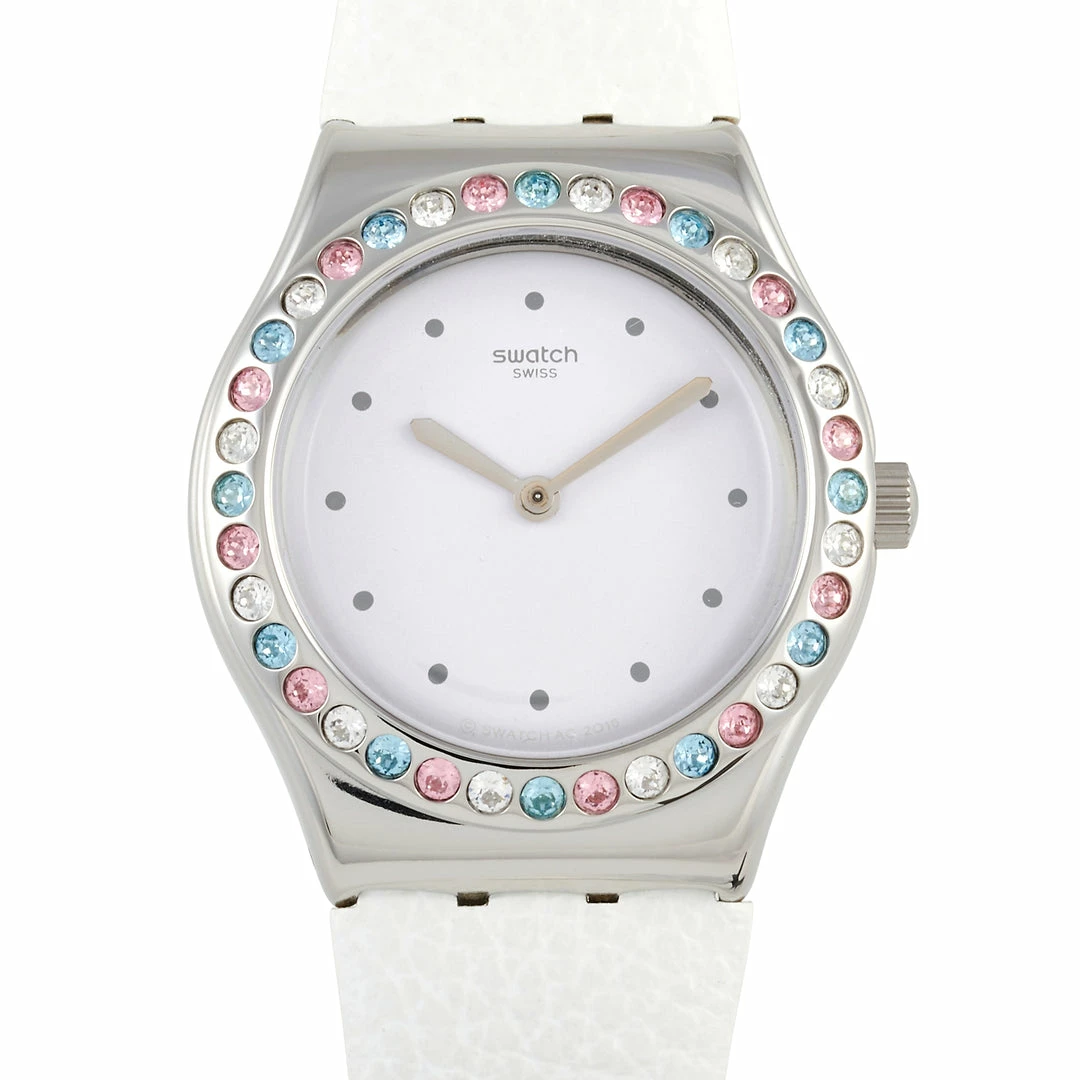 women Swatch After Dinner Bejeweled White Ladies' Watch YLS201