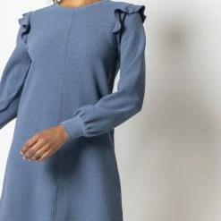 Lilla P women Ruffle Cap Long Sleeve Dress in Indigo