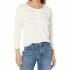 Lilla P women Drop Shoulder Stripe Henley in White/Yellow