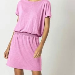 Lilla P women Smocked Waist Dolman Sleeve Dress in Orchid