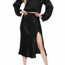 Bobi women High Slit Skirt in Black