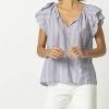 Lilla P women Ruffle Sleeve Split Neck Top in Tide Stripe