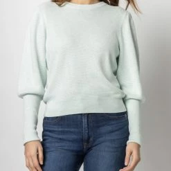 Lilla P women Puff Sleeve Crewneck Sweater in Sage