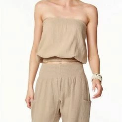 Bobi women Smocked Tube Top in Sand