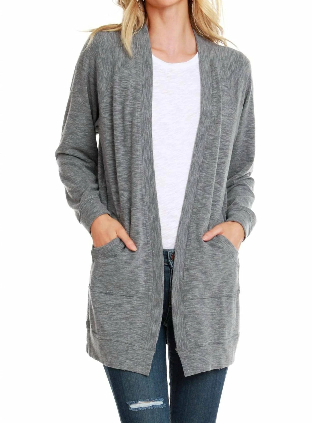 Bobi women Raglan Cardigan in Heather Grey
