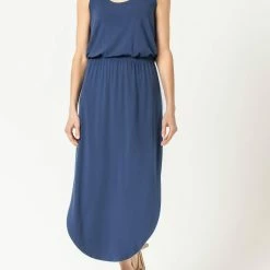 Lilla P women Racing Stripe Maxi Dress in Nautilus