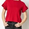 Lilla P women Ruffle Sleeve Pullover Sweater in Red