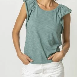 Lilla P women Ruffle Sleeve Raglan Tee in Everglade