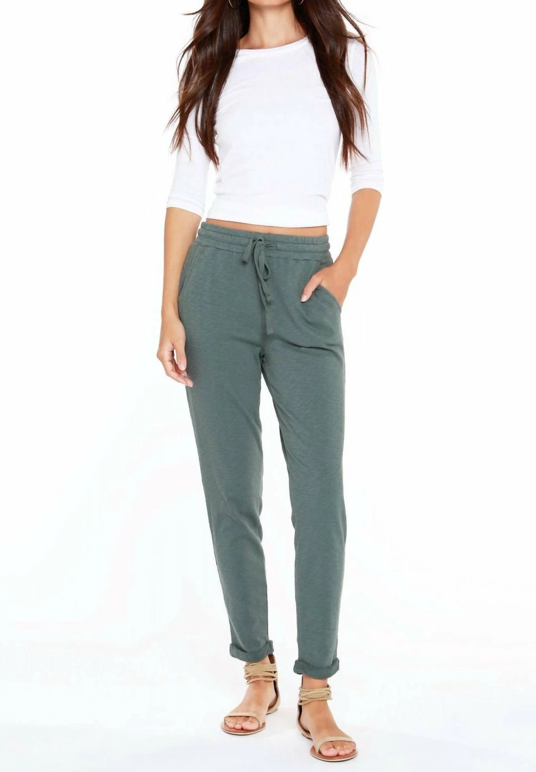 Bobi women Elastic Waist Pant in Dark Sage