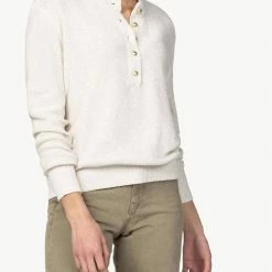 Lilla P women Long Sleeve Button Henley Swater in Coconut