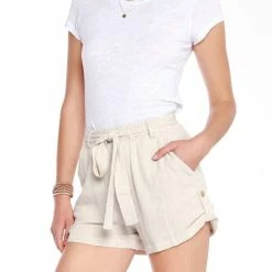 Bobi women Tie Belt Shorts in Oatmeal