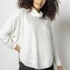 Lilla P women Rib Trim Doman Turtleneck Top in Ivory